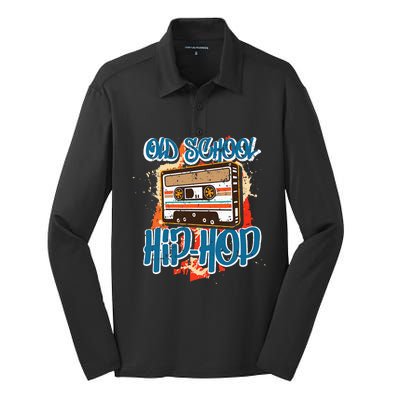 Retro Old School Hip Hop 80s 90s Graffiti Cassette Silk Touch Performance Long Sleeve Polo