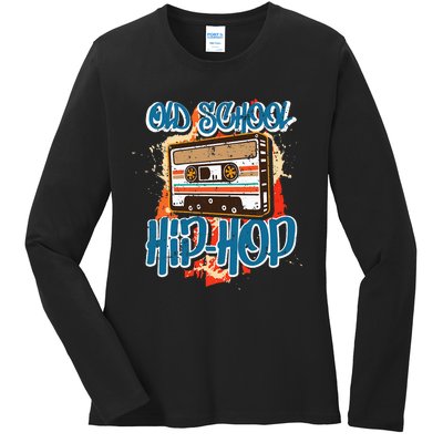 Retro Old School Hip Hop 80s 90s Graffiti Cassette Ladies Long Sleeve Shirt