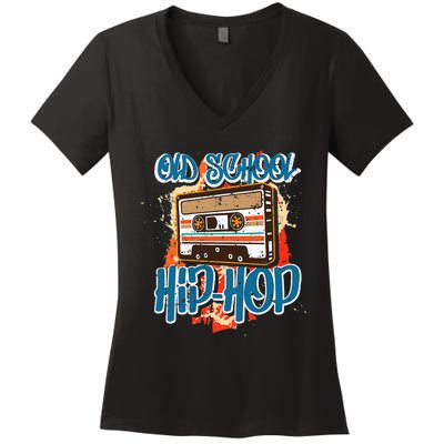 Retro Old School Hip Hop 80s 90s Graffiti Cassette Women's V-Neck T-Shirt