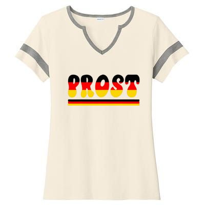 Retro Oktoberfest Squad German Flag Prost Ladies Halftime Notch Neck Tee