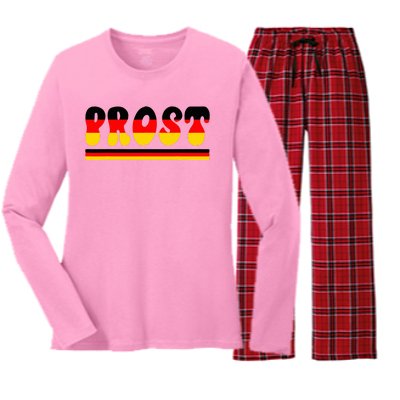 Retro Oktoberfest Squad German Flag Prost Women's Long Sleeve Flannel Pajama Set 