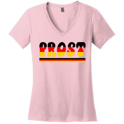 Retro Oktoberfest Squad German Flag Prost Women's V-Neck T-Shirt