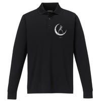 Rock On Skeleton Moon Rock And Roll Performance Long Sleeve Polo