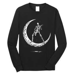 Rock On Skeleton Moon Rock And Roll Long Sleeve Shirt