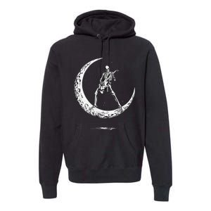 Rock On Skeleton Moon Rock And Roll Premium Hoodie