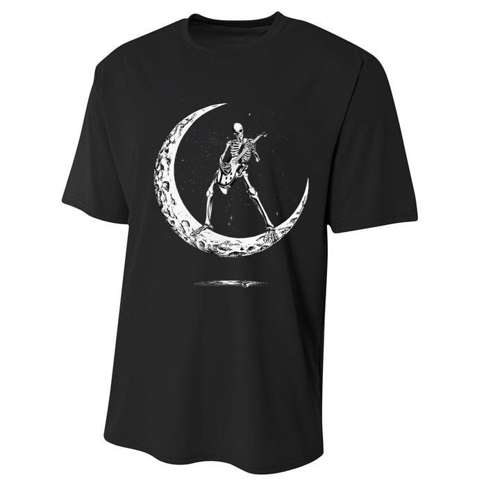 Rock On Skeleton Moon Rock And Roll Performance Sprint T-Shirt