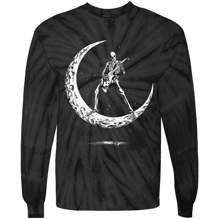 Rock On Skeleton Moon Rock And Roll Tie-Dye Long Sleeve Shirt