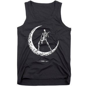 Rock On Skeleton Moon Rock And Roll Tank Top