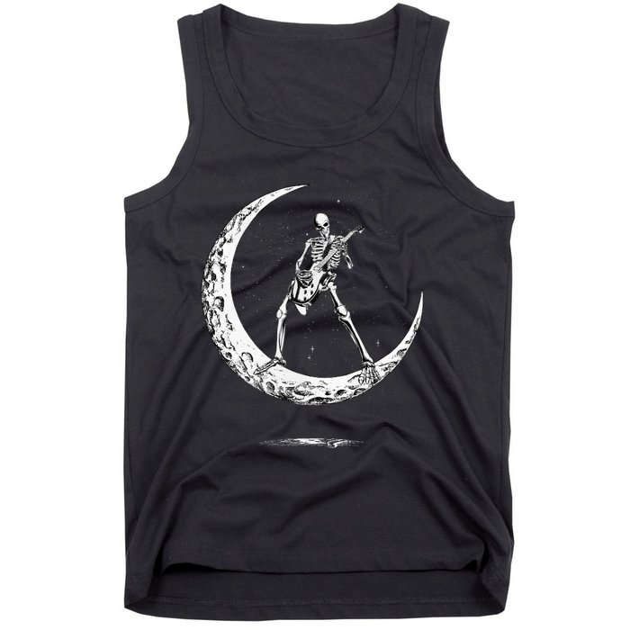 Rock On Skeleton Moon Rock And Roll Tank Top