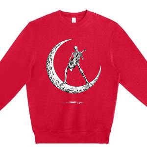 Rock On Skeleton Moon Rock And Roll Premium Crewneck Sweatshirt