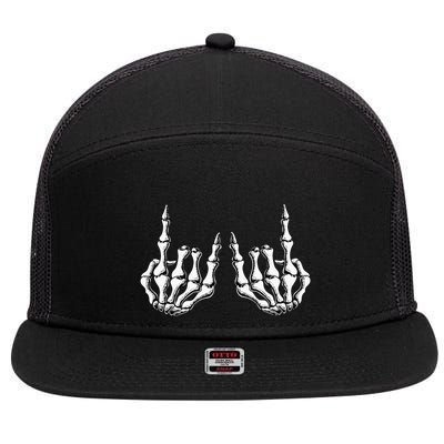 Rock On Skeleton Hand Rock And Roll Rock Band 7 Panel Mesh Trucker Snapback Hat