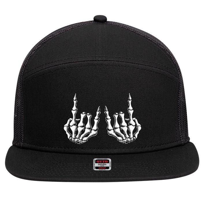 Rock On Skeleton Hand Rock And Roll Rock Band 7 Panel Mesh Trucker Snapback Hat