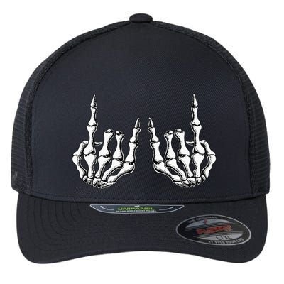 Rock On Skeleton Hand Rock And Roll Rock Band Flexfit Unipanel Trucker Cap