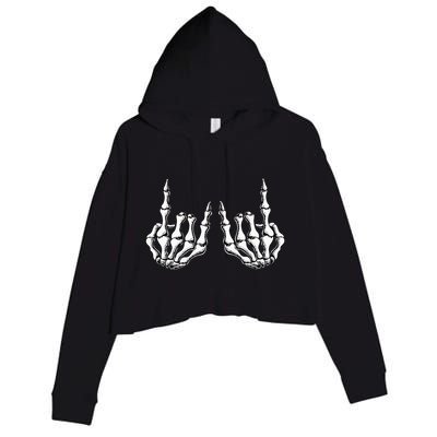 Rock On Skeleton Hand Rock And Roll Rock Band Crop Fleece Hoodie