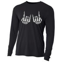 Rock On Skeleton Hand Rock And Roll Rock Band Cooling Performance Long Sleeve Crew