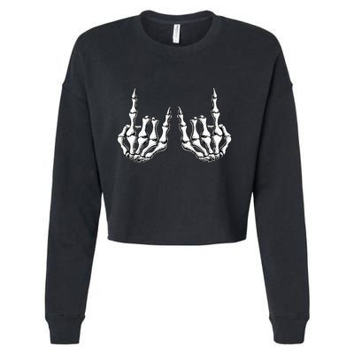 Rock On Skeleton Hand Rock And Roll Rock Band Cropped Pullover Crew