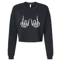 Rock On Skeleton Hand Rock And Roll Rock Band Cropped Pullover Crew