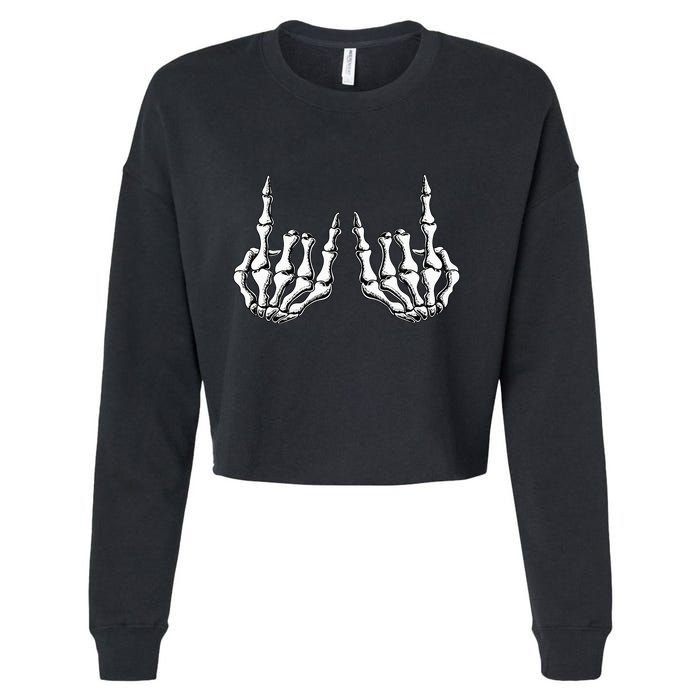 Rock On Skeleton Hand Rock And Roll Rock Band Cropped Pullover Crew