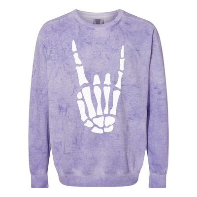 Rock On Skeleton Hand Sign Minimalistic Halloween Costume Colorblast Crewneck Sweatshirt