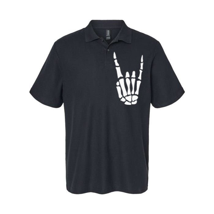 Rock On Skeleton Hand Sign Minimalistic Halloween Costume Softstyle Adult Sport Polo