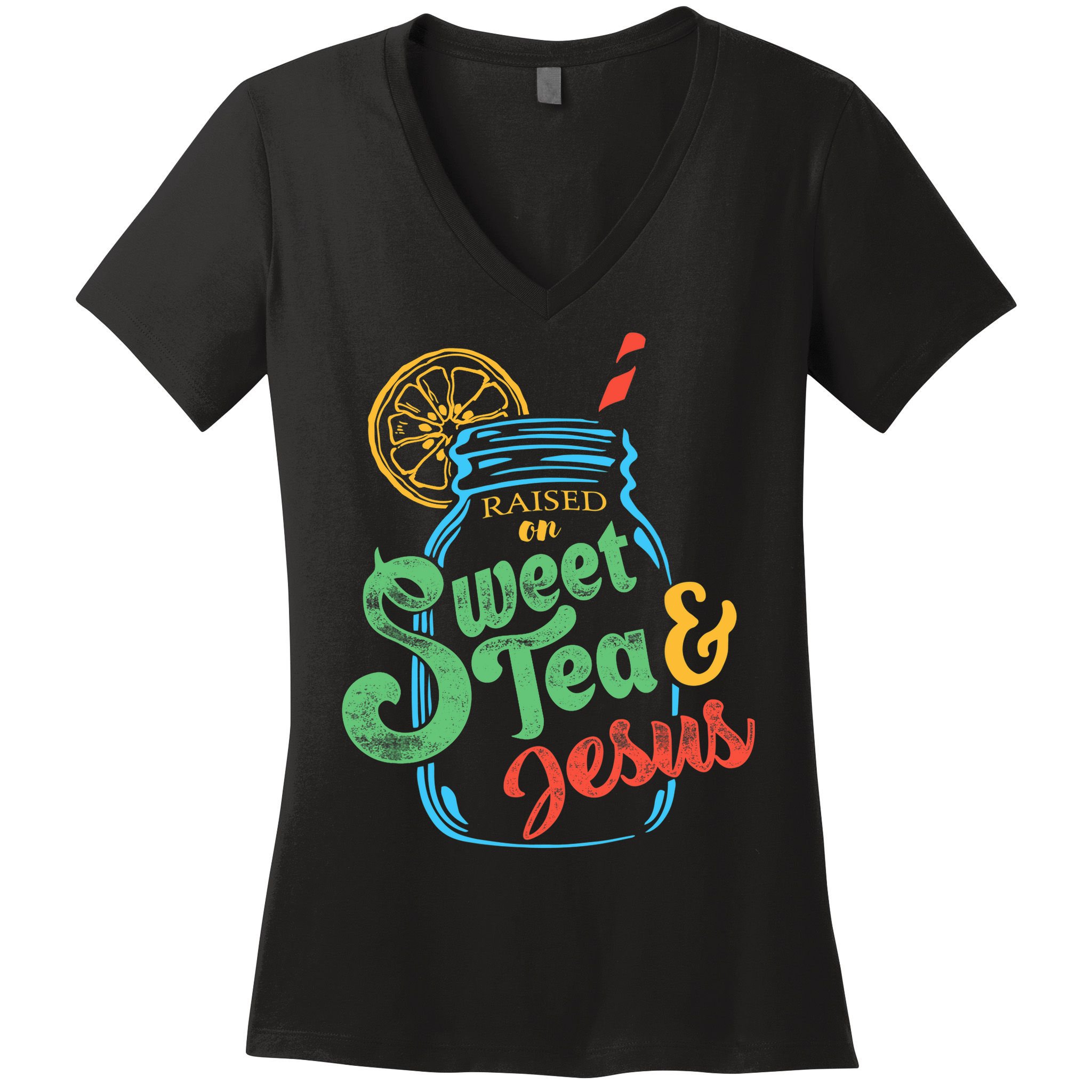 Raised On Sweet Tea & Jesus Women's V-Neck T-Shirt