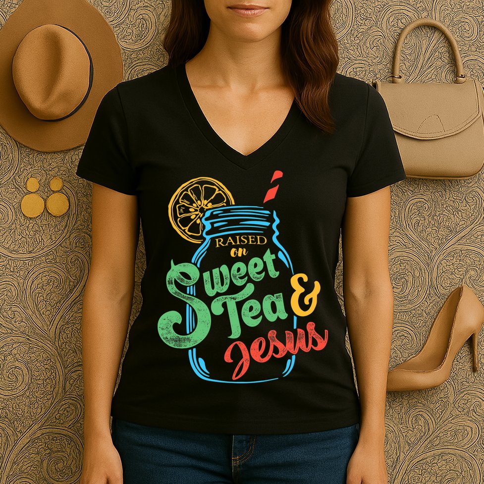 Raised On Sweet Tea & Jesus Women's V-Neck T-Shirt