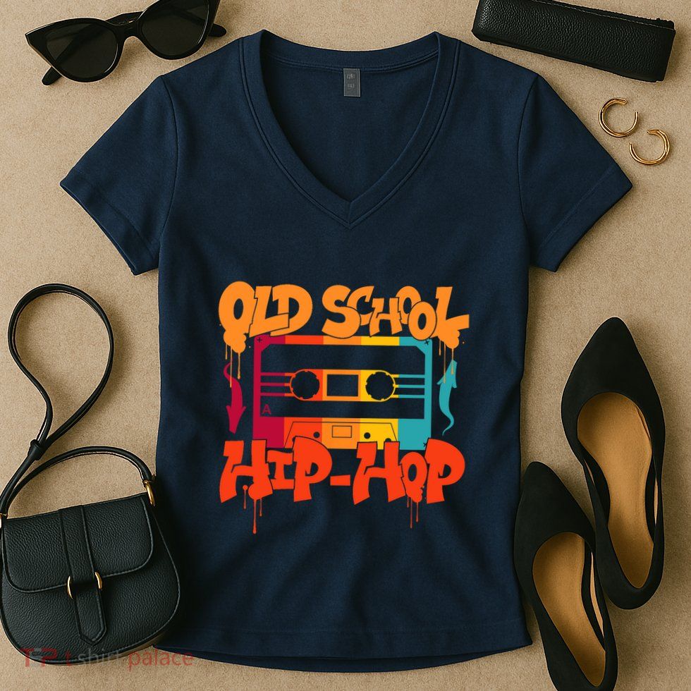 Retro Old School Hip Hop 80s 90s Graffiti Cassette Women's V-Neck T-Shirt