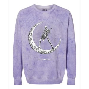 Rock On Skeleton Moon Rock And Roll Colorblast Crewneck Sweatshirt