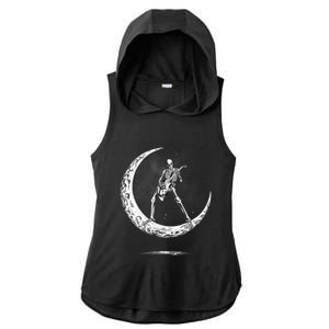 Rock On Skeleton Moon Rock And Roll Ladies PosiCharge Tri-Blend Wicking Draft Hoodie Tank