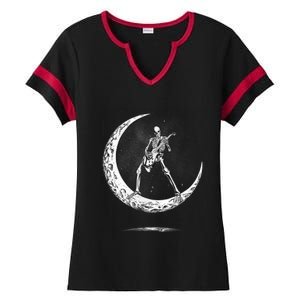 Rock On Skeleton Moon Rock And Roll Ladies Halftime Notch Neck Tee