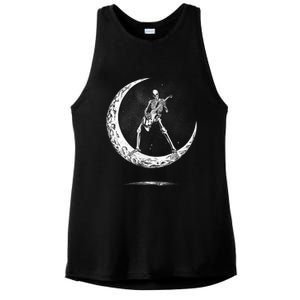 Rock On Skeleton Moon Rock And Roll Ladies PosiCharge Tri-Blend Wicking Tank