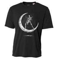 Rock On Skeleton Moon Rock And Roll Cooling Performance Crew T-Shirt