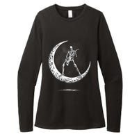 Rock On Skeleton Moon Rock And Roll Womens CVC Long Sleeve Shirt