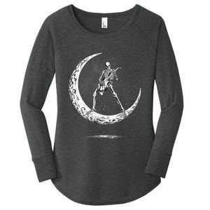 Rock On Skeleton Moon Rock And Roll Women's Perfect Tri Tunic Long Sleeve Shirt