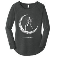 Rock On Skeleton Moon Rock And Roll Women's Perfect Tri Tunic Long Sleeve Shirt