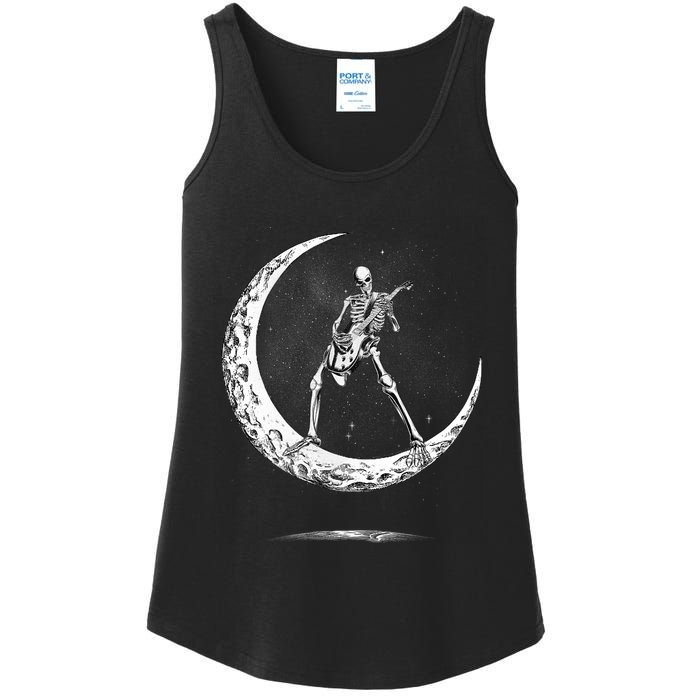 Rock On Skeleton Moon Rock And Roll Ladies Essential Tank