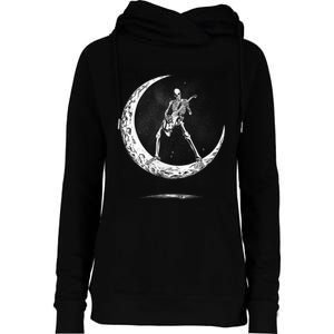 Rock On Skeleton Moon Rock And Roll Womens Funnel Neck Pullover Hood