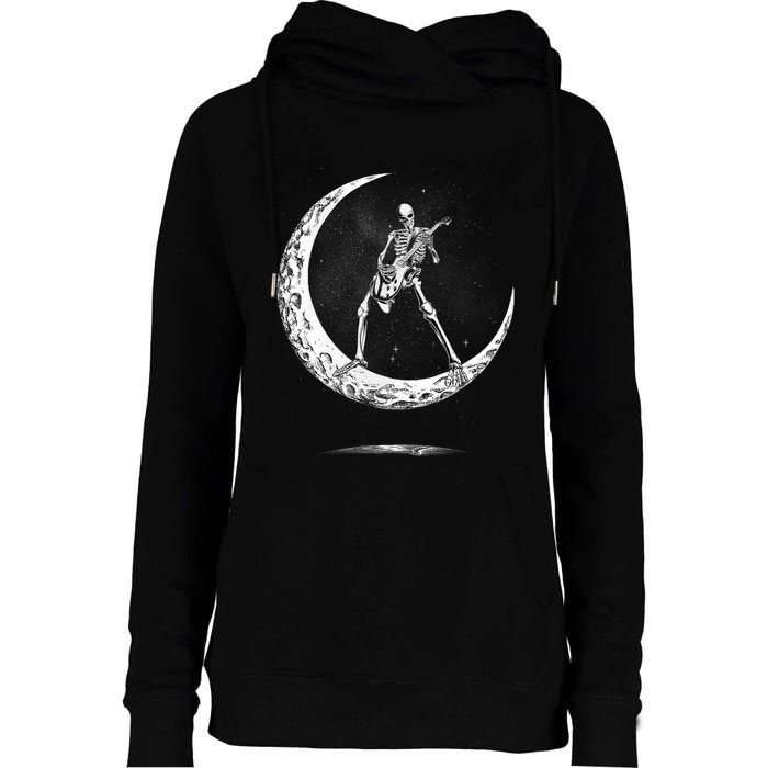 Rock On Skeleton Moon Rock And Roll Womens Funnel Neck Pullover Hood