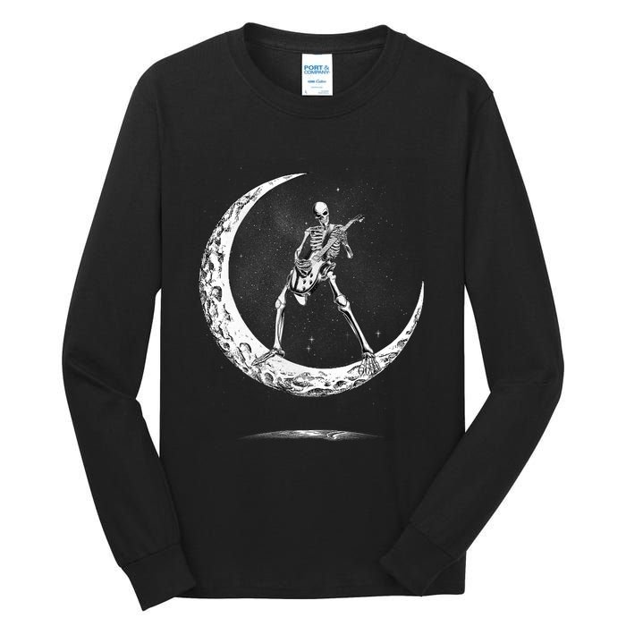 Rock On Skeleton Moon Rock And Roll Tall Long Sleeve T-Shirt