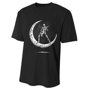 Rock On Skeleton Moon Rock And Roll Performance Sprint T-Shirt