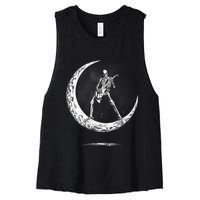 Rock On Skeleton Moon Rock And Roll Women's Racerback Cropped Tank