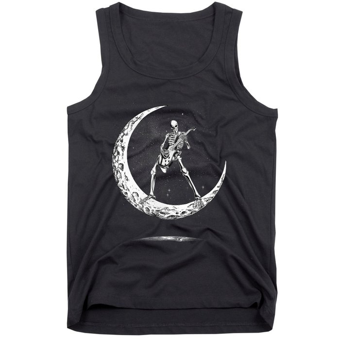 Rock On Skeleton Moon Rock And Roll Tank Top