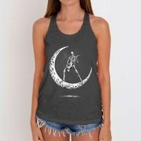 Rock On Skeleton Moon Rock And Roll Women's Knotted Racerback Tank