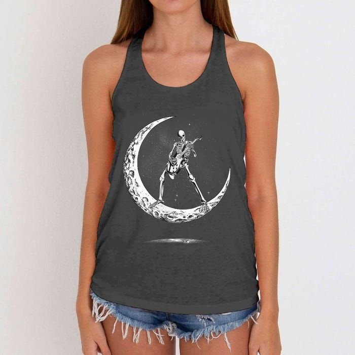 Rock On Skeleton Moon Rock And Roll Women's Knotted Racerback Tank