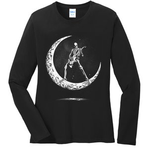 Rock On Skeleton Moon Rock And Roll Ladies Long Sleeve Shirt