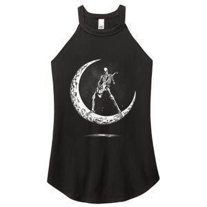 Rock On Skeleton Moon Rock And Roll Women's Perfect Tri Rocker Tank