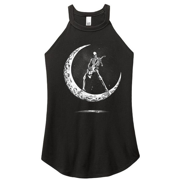 Rock On Skeleton Moon Rock And Roll Women's Perfect Tri Rocker Tank