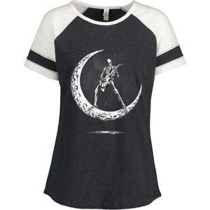 Rock On Skeleton Moon Rock And Roll Enza Ladies Jersey Colorblock Tee