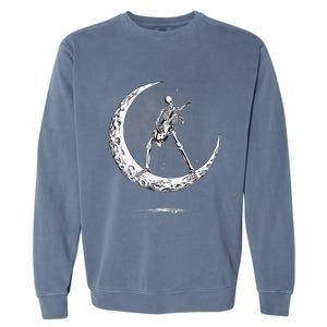 Rock On Skeleton Moon Rock And Roll Garment-Dyed Sweatshirt