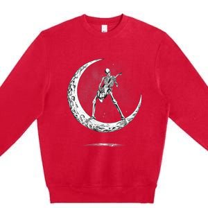 Rock On Skeleton Moon Rock And Roll Premium Crewneck Sweatshirt